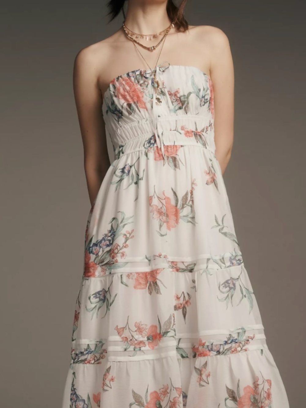 Anthropologie The Somerset Strapless Chiffon Midi Dress